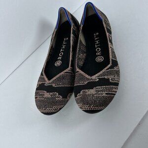 Rothy's Knit Ballet Flats Size Women's 7 Black Metallic Gold Flat Slip On Shoe